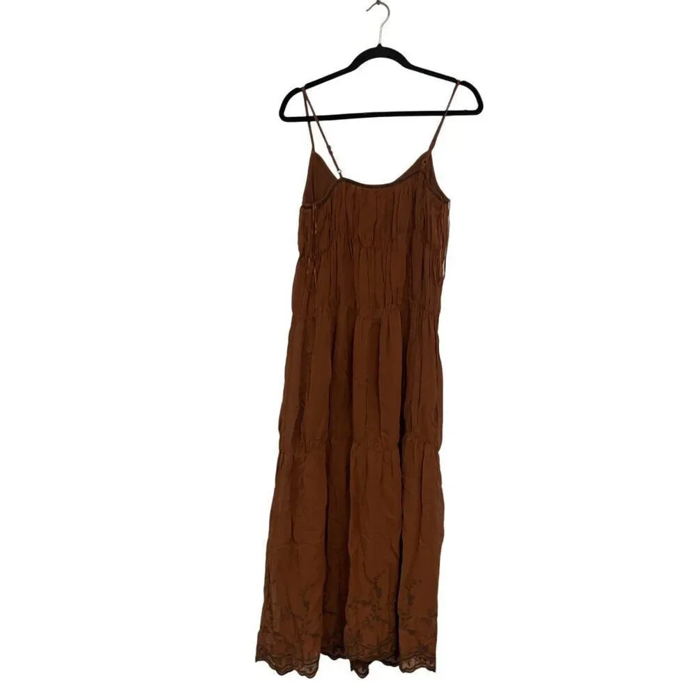Zara ZW Womens Midi Slip Dress S Small Brown orange Embroidered 6895/058 NWT - Picture 5 of 16